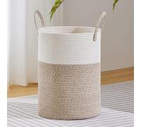 VIPOSCO Large Laundry Hamper, Tall Woven Rope Storage Basket for Blanket, Toys, Dirty Clothes in Living Room, Bathroom, Bedroom - 72L White & Brown
