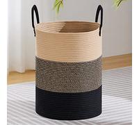 VIPOSCO Large Laundry Hamper, Tall Woven Rope Storage Basket for Blanket, Toys, Dirty Clothes in Living Room, Bathroom, Bedroom - 100L Brown & Black