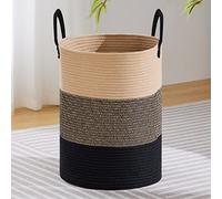 VIPOSCO Large Laundry Hamper, Tall Woven Rope Storage Basket for Blanket, Toys, Dirty Clothes in Living Room, Bathroom, Bedroom - 72L Brown & Black
