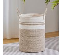 VIPOSCO Large Laundry Hamper, Tall Woven Rope Storage Basket for Blanket, Toys, Dirty Clothes in Living Room, Bathroom, Bedroom - 58L Brown & White