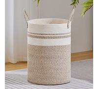 VIPOSCO Large Laundry Hamper, Tall Woven Rope Storage Basket for Blanket, Toys, Dirty Clothes in Living Room, Bathroom, Bedroom - 72L Brown & White