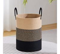 VIPOSCO Large Laundry Hamper, Tall Woven Rope Storage Basket for Blanket, Toys, Dirty Clothes in Living Room, Bathroom, Bedroom - 58L Brown & Black