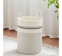 VIPOSCO Tall Laundry Hamper, Woven Rope Storage Basket for Blanket, Toys, Dirty Clothes in Living Room, Bathroom, Bedroom - 30L Stripe White