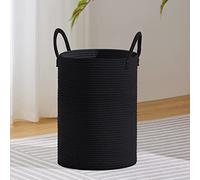 VIPOSCO Tall Laundry Hamper, Woven Rope Storage Basket for Blanket, Toys, Dirty Clothes in Living Room, Bathroom, Bedroom - 30L Black