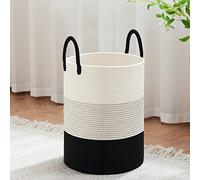 VIPOSCO Tall Laundry Hamper, Woven Rope Storage Basket for Blanket, Toys, Dirty Clothes in Living Room, Bathroom, Bedroom - 30L White & Black