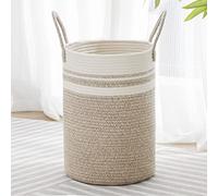 VIPOSCO Tall Laundry Hamper, Woven Rope Storage Basket for Blanket, Toys, Dirty Clothes in Living Room, Bathroom, Bedroom - 30L Brown & White
