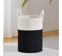 VIPOSCO Tall Laundry Hamper, Woven Rope Storage Basket for Blanket, Toys, Dirty Clothes in Living Room, Bathroom, Bedroom - 30L Black & White