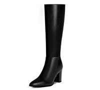 Vipost Knee High Boots for Women Pointed Toe Chunky Heel Boots with Side Zip Tall Boot, Black, 8.5 UK