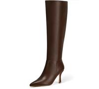 Vipost Knee High Boots for Women,Stiletto Kitten Heel Boots Women,Pointed Toe,Fall Tall Boots,Side Zipper Closure,Winter Fasion,Stretchy Comfort Fit, Light Brown, 8.5 UK Wide