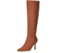 Vipost Knee High Boots for Women,Stiletto Kitten Heel Boots Women,Pointed Toe,Fall Tall Boots,Side Zipper Closure,Winter Fasion,Stretchy Comfort Fit, Suede Brown, 8.5 UK