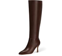 Vipost Knee High Boots for Women,Stiletto Kitten Heel Boots Women,Pointed Toe,Fall Tall Boots,Side Zipper Closure,Winter Fasion,Stretchy Comfort Fit, Brown, 8.5 UK