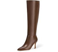 Vipost Knee High Boots for Women,Stiletto Kitten Heel Boots Women,Pointed Toe,Fall Tall Boots,Side Zipper Closure,Winter Fasion,Stretchy Comfort Fit, Milky Coffee, 8 UK