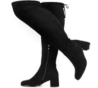 Vipost Wide Calf Suede Over the Knee Boots for Women,Wide Width Thigh High Boots 2.5 Inch Chunky Block Heel Stretch Fit Round Toe Side Zipper,Fall Boots Winter Fashion, Black, 3 UK Wide