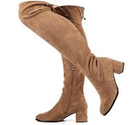 Vipost Wide Calf Suede Over the Knee Boots for Women,Wide Width Thigh High Boots 2.5 Inch Chunky Block Heel Stretch Fit Round Toe Side Zipper,Fall Boots Winter Fashion, Milky Brown, 9 X-Wide