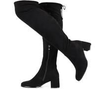 Vipost Wide Calf Suede Over the Knee Boots for Women,Wide Width Thigh High Boots 2.5 Inch Chunky Block Heel Stretch Fit Round Toe Side Zipper,Fall Boots Winter Fashion, Black, 2 UK Wide