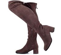 Vipost Wide Calf Suede Over the Knee Thigh High Boots for Women,Wide Width Boots Plus Size 2.5 Inch Chunky Block Heel Round Toe Fall Boots,Partial Side Zipper Stretch Fit,Winter Fashion, Coffee, 9