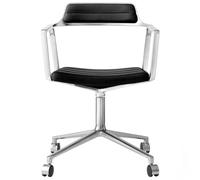Vipp - 452 Swivel Chair With Wheels, Polished Aluminium / Black Leather - Black