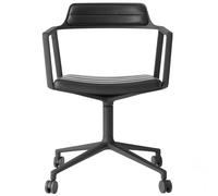 Vipp - 452 Swivel Chair With Wheels, Powder-lacquered Aluminium / Black Leather - Multi