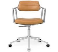 Vipp - 453+ Swivel Chair With Wheels, Polished Aluminum / Camel Leather - Camel