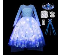 VIPten Light Up Elsa Princess Costume Dress for Girls Halloween Birthday Party Outfit Cosplay Dress Up for Kids (White, 8-9 Years)