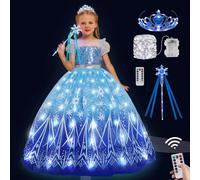 VIPten Light Up Princess Dress for Girls Ice and Snow Princess Dress Halloween Christmas Dress Up Children's Clothing (blue with accessories, 2-3 Years)