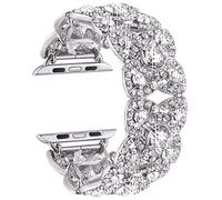 VIQIV Bling Bands for Compatible with Apple Watch 42mm 44mm 45mm 49mm Ultra Iwatch Series 9 8 7 6 5 4 3 2 1, Diamond Rhinestone Stainless Steel Metal Bracelet Wristband Strap for Women Silver