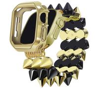 VIQIV Compatible with Apple Watch Ultra 2 Band 41/40/38/44/45/49/42mm Women Men with Protective Case, Dressy Gothic Punk Metal Stretchy Strap Rivets Designer Elastic Biker Bracelet Wristband for