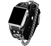 VIQIV Leather Skull Cuff Bracelet Compatible with Apple Watch Band 49mm 44-45mm for Men & Women, Punk Steampunk Wrist Watch Strap for iWatch