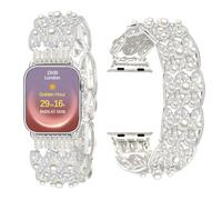 VIQIV Pearl Bracelet Compatible with Apple Watch Bands for Women 44/45/46/49/42mm (Series 3 2 1) Iwatch Series SE/SE2/10/9/8/7/6/5/4/3/Ultra 2, Cute Elastic Stretchy Bling Fancy Dressy Jewelry Metal