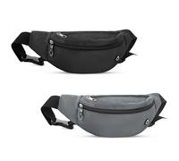 Viqueen Fashion Fanny Packs For Men and Women Foldie Crossbody Bag with Zipper and Pockets Water Resistant,Hands Free Phone Carrying, Black+Grey, 2 Pack 4-zipper Waist Pack
