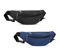 Viqueen Fashion Fanny Packs For Men and Women Foldie Crossbody Bag with Zipper and Pockets Water Resistant,Hands Free Phone Carrying, Black+Blue, 2 Pack 4-zipper Waist Pack