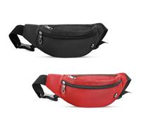 Viqueen Fashion Fanny Packs For Men and Women Foldie Crossbody Bag with Zipper and Pockets Water Resistant,Hands Free Phone Carrying, Black+Red, 2 Pack 4-zipper Waist Pack