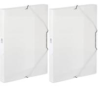 Viquel - Plastic Folder with Elastic Bands - A4 Size File Box - Identification Label on The Side - Made in France - Translucent colourless (Pack of 2)