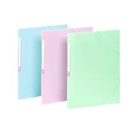 Viquel - Set of 3 Plastic Folder Rainbow Pastel - 3 A4 Pockets with ID Tags - Elastic Closure - Blue/Purple/Green