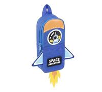 Viquel - Space Adventure School Pencil Case for Children - Made of Durable 600D Polyester - 1 Rocket Shaped Compartment, 1 Zip - Blue