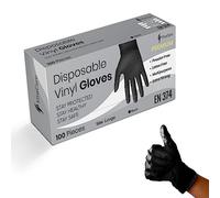ViraCare 100 x Black Premium Disposable Gloves | Double Thickness | Vinyl Gloves Disposable | Latex free Gloves | Powder Free Gloves | Black Gloves Disposable | (Large, 4 Packs of 100)