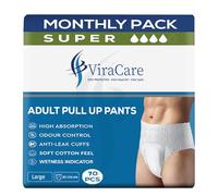 ViraCare 70 x Super Adult Nappies, Maximum Absorbency and Overnight Protection, Nappies for Men and Women, Incontinence Pants, Size Large, Waist Size 80-156 cm (Large), White