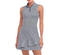 Viracy Tennis Dress for Women Sleeveless Golf Dresses with Shorts and Pockets Ruffle Zip Up Stand Collar Golf Outfits, H-black Houndstooth, S