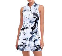Viracy Tennis Dress for Women Sleeveless Golf Dresses with Shorts and Pockets Ruffle Zip Up Stand Collar Golf Outfits, Ink-wash Painting, S