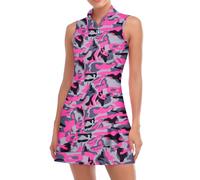 Viracy Tennis Dress for Women Sleeveless Golf Dresses with Shorts and Pockets Ruffle Zip Up Stand Collar Golf Outfits, Pink Camouflage, S