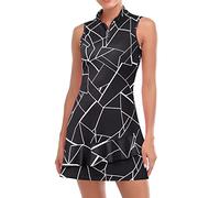 Viracy Tennis Dress for Women Sleeveless Golf Dresses with Shorts and Pockets Ruffle Zip Up Stand Collar Golf Outfits, Black Marble-a, S