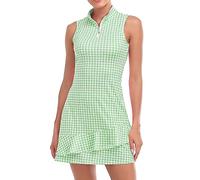 Viracy Tennis Dress for Women Sleeveless Golf Dresses with Shorts and Pockets Ruffle Zip Up Stand Collar Golf Outfits, H-green Houndstooth, S