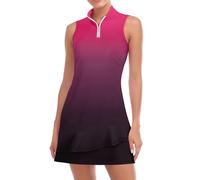 Viracy Tennis Dress for Women Sleeveless Golf Dresses with Shorts and Pockets Ruffle Zip Up Stand Collar Golf Outfits, Gradient Black Pink, S