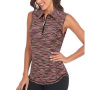 Viracy Womens Sleeveless Golf Polo Shirts Zip Up Sun Protection Work Out Tank Tops Lightweight Fast Dry for Tennis, Casual, 1-colorful Black, M
