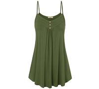 Viracy Women's Summer Button V Neck Pleated Spaghetti Strap Camisole Tank Tops (M-3XL), Green, 3XL