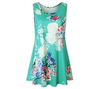 Viracy Women's Summer Casual Sleeveless Swing Tunic Floral Tank Top - green - X-Large
