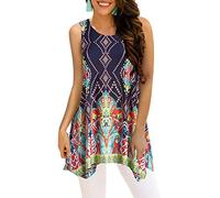 Viracy Women's Summer Casual Sleeveless Swing Tunic Floral Tank Top (S-3XL), 04-blue2, XXL