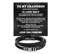 VIRAGIL To My Grandson Leather Bracelet - Meaningful Gift from Grandma or Grandpa, Inspirational Engraved Message Wristband for Birthday, Christmas, Graduation, or Just Because, M, Leather, no