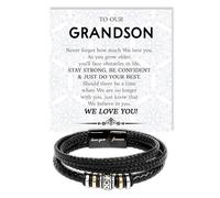 VIRAGIL To My Grandson Leather Bracelet - Meaningful Gift from Grandma or Grandpa, Inspirational Engraved Message Wristband for Birthday, Christmas, Graduation, or Just Because, M, Leather, no