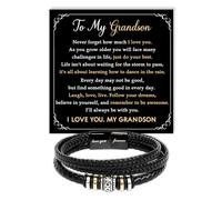 VIRAGIL To My Grandson Leather Bracelet - Meaningful Gift from Grandma or Grandpa, Inspirational Engraved Message Wristband for Birthday, Christmas, Graduation, or Just Because, M, Leather, no